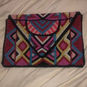 Multicolor beaded leather Clutch